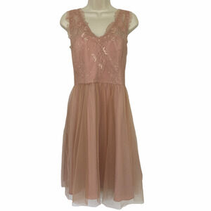 Anthropologie Hitherto BHLDN Dress 14 Blush Pink Retro Lace Tulle Coquette Prom